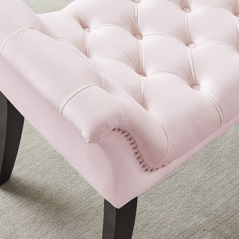 Velci-Velvet Tufted Bench with Stud Detail