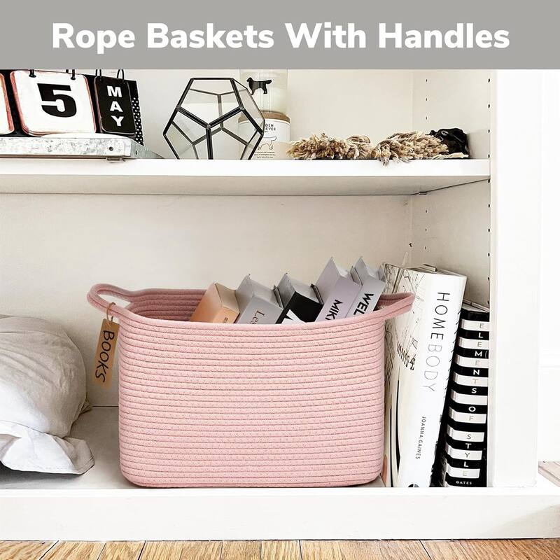 Woven Rope Storage Basket Set of 3, Closet Baskets for Toys, Books, Rectangle Decorative Baskets - 10"D x 13"W x 9"H