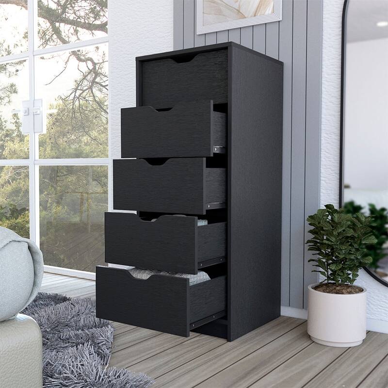 Basilea Narrow Dresser with 5 Drawers, White