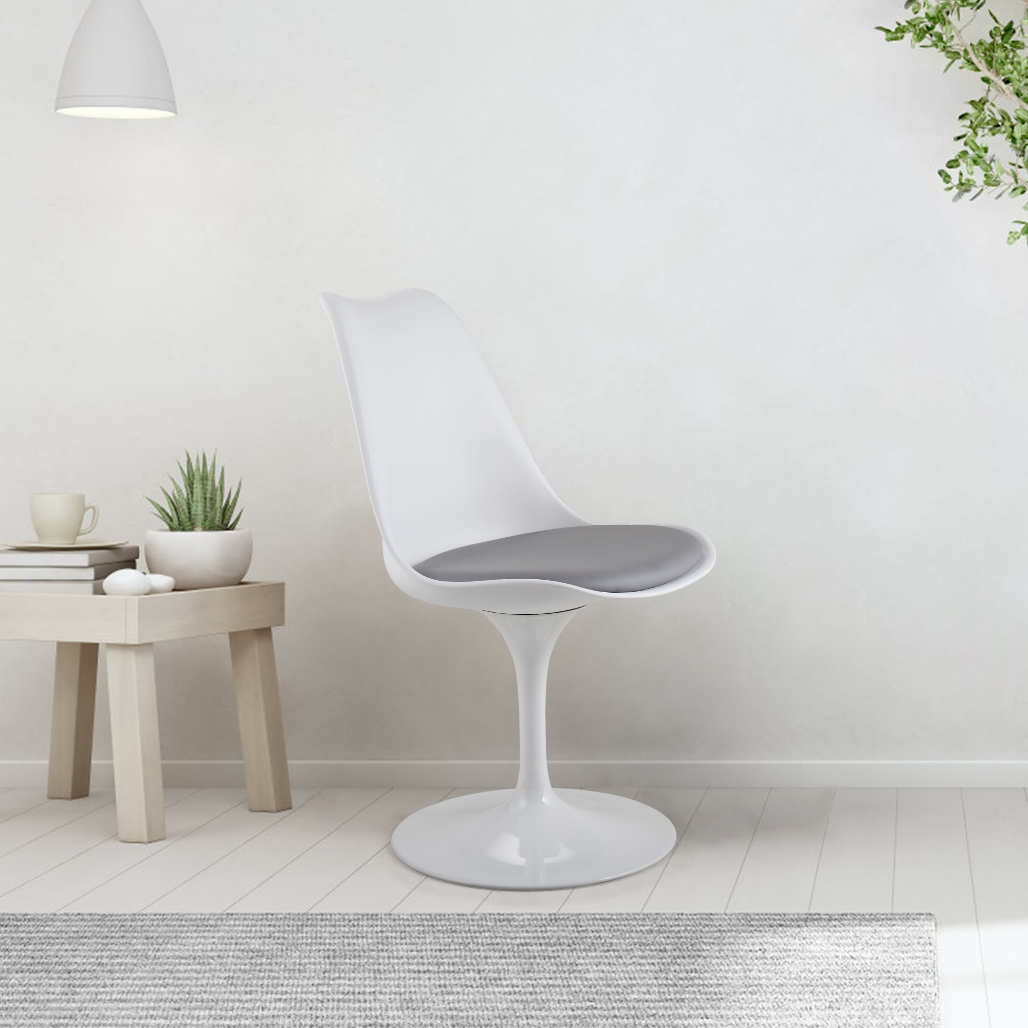 Swivel Tulip Chair with Cushioned Seat, White and Grey - Bed Bath 