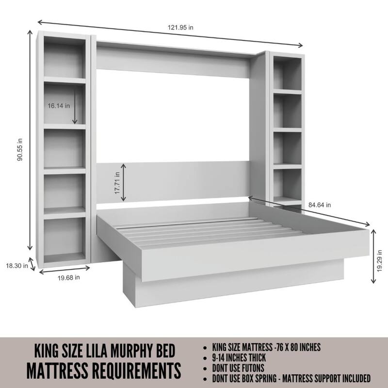Easy-Lift King Murphy Wall Bed with Two Bookshelves