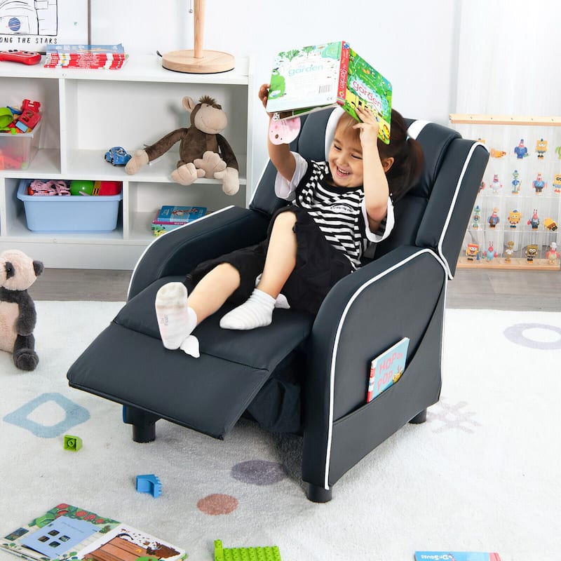 Gymax Kids Recliner Chair Ergonomic Leather Sofa Armchair w/Footrest