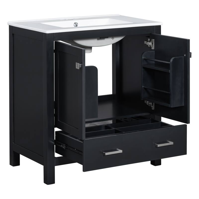 Bathroom Vanity with Single Sink, Bathroom Storage Cabinet with 2 Doors and 1 Drawer, Bathroom Vanities with Solid Wood Frame