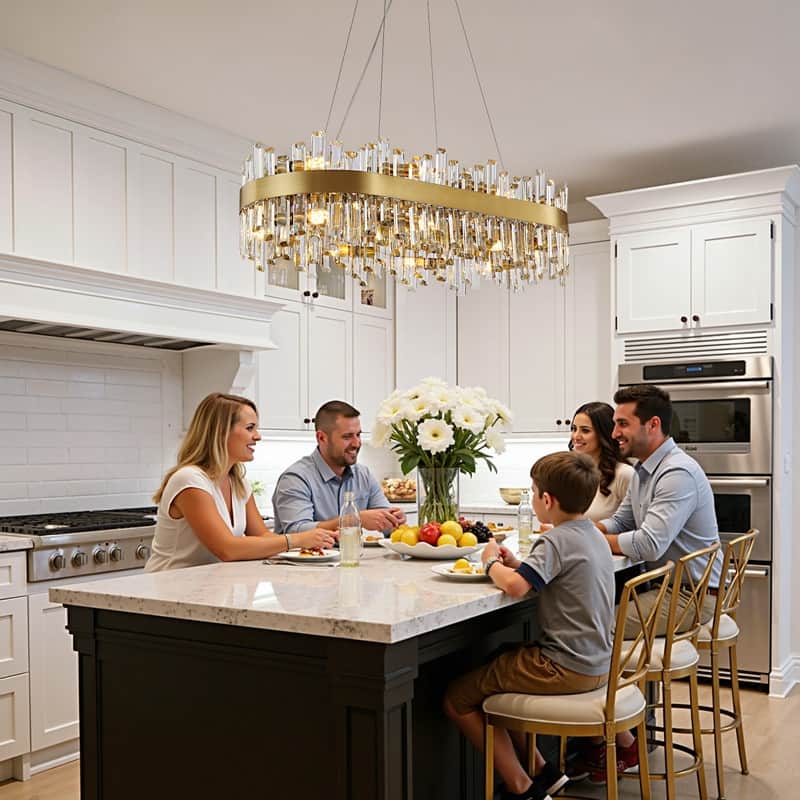 36 in. Modern Crystal Chandeliers 16-Light Brass Gold Rectangular Chandelier Glam Oval Pendant Light for Dining Living Room