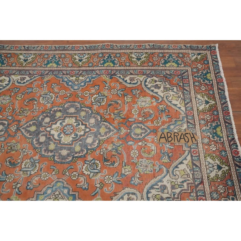 Hand Knotted Oriental 100% Wool Carpet Traditional Floral Oranges & Rust Tabriz Area Rug - 6' 0'' X 4' 6''