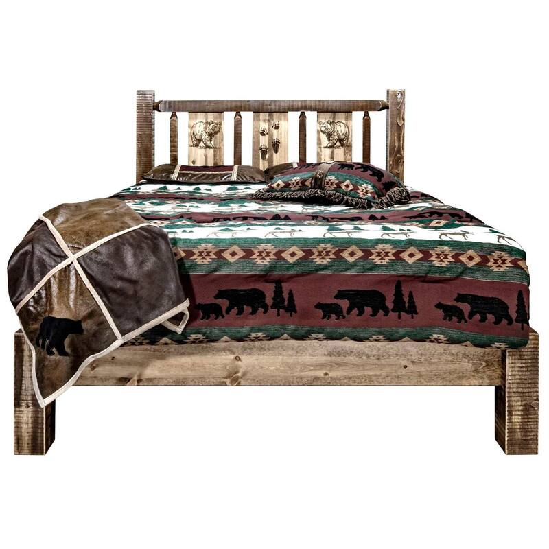 Rustic Platform Bed - Laser Engraved Design - 88" L x 66" W x 47" H - Heirloom Quality