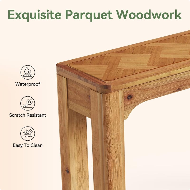 41.3-Inch Solid Wood Farmhouse Sofa Console Table with Parquet Top - 41.3" W x 11.81" D x 32.7" H