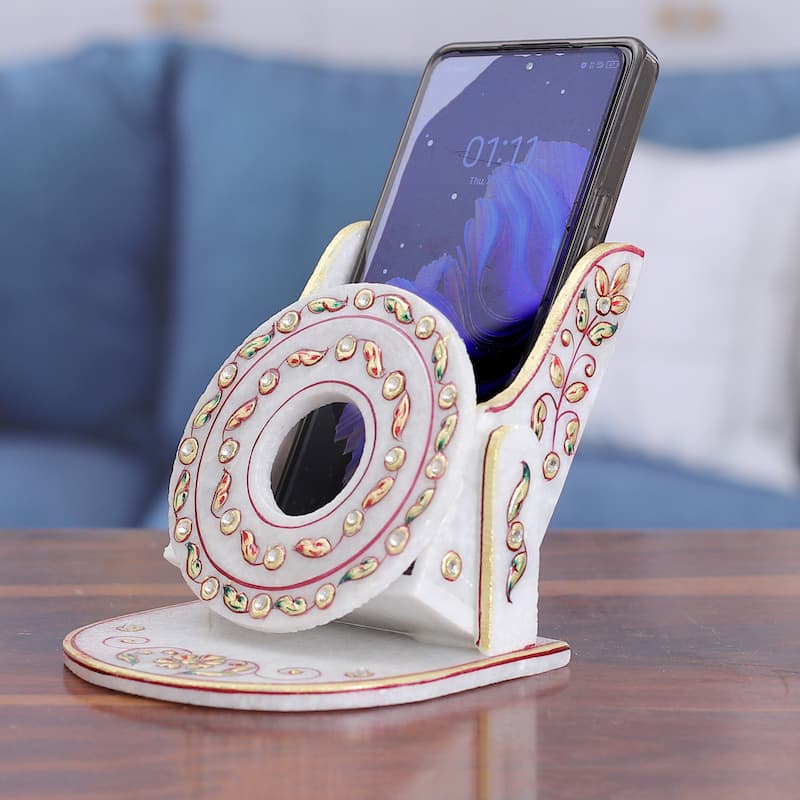 Novica Handmade Leafy Aura Marble Phone Holder