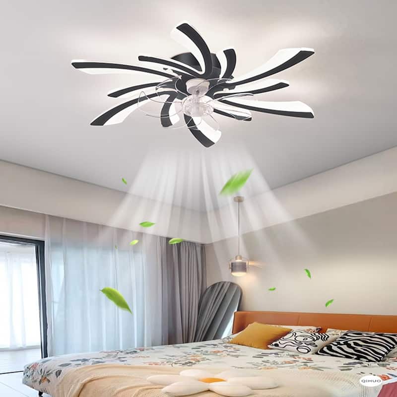 31" Oaks Aura Modern Flush Mount Ceiling Fan with Lights, 12in. Fan Blade 6-Speed Fan Light With Remote Control