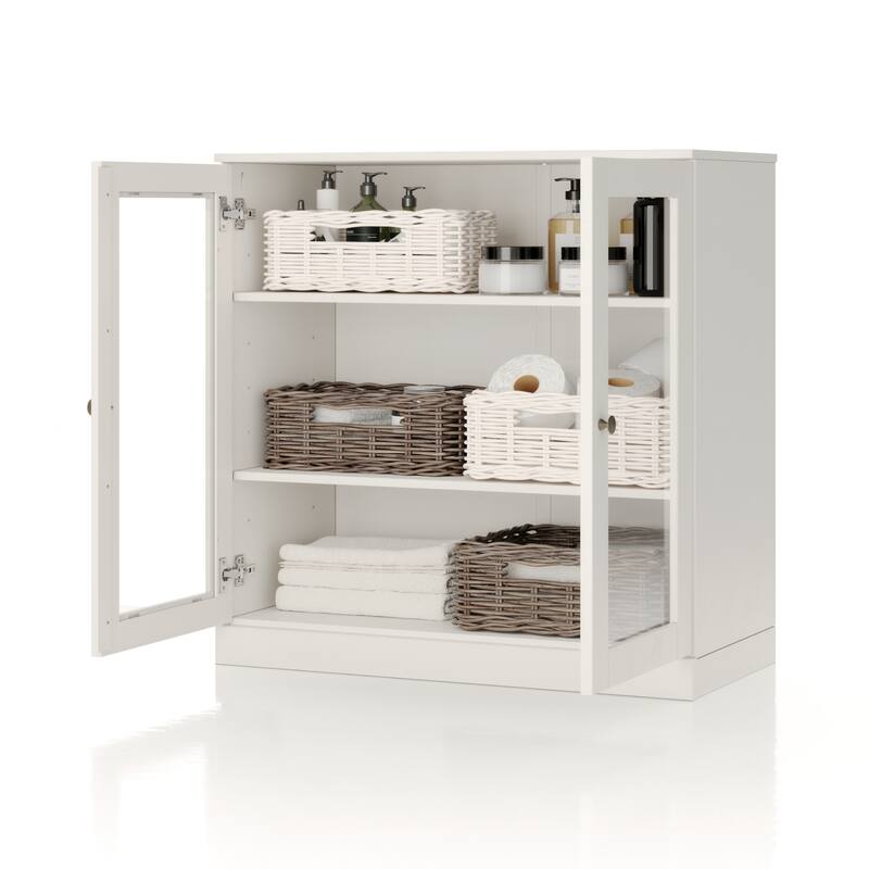 Palace Imports 100% Solid Wood 32" Bathroom Cabinet with Clear Glass Doors and Adjustable Shelves