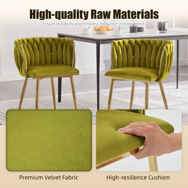 HOMEFUN Velvet Upholstered Tufted Side Dining Chair With Golden Legs（set of 2）