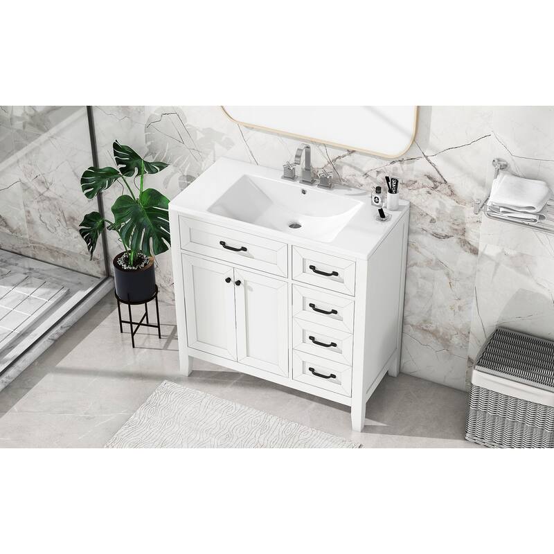 36" Bathroom Vanity with Sink Combo, Black Bathroom Cabinet with Drawers, Solid Frame and MDF Board
