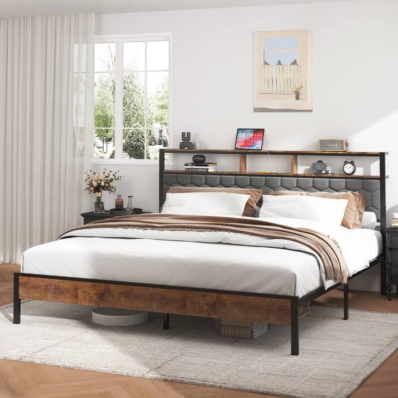 Bed Frame with Headboard and 2 USBs