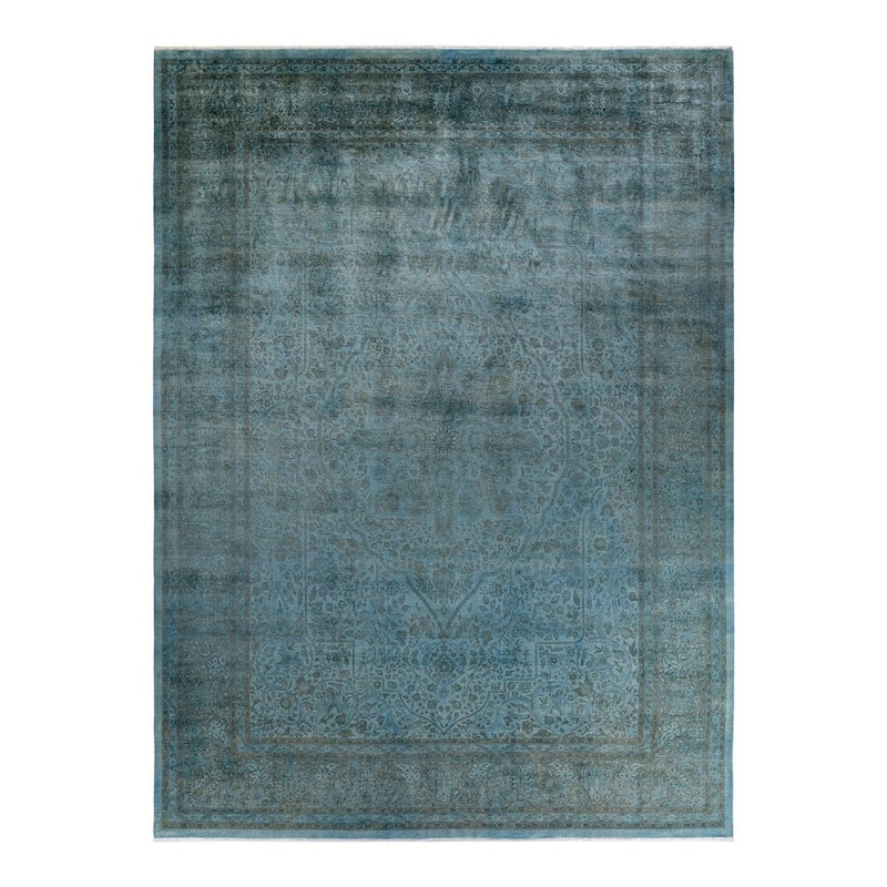 Overton Hand Knotted Wool Vintage Inspired Modern Contemporary Overdyed Gray Area Rug - 9' 1" x 12' 4"