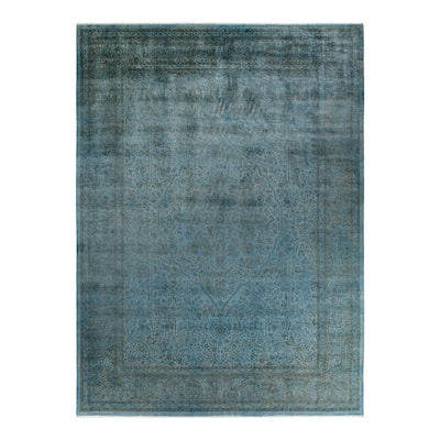 Overton Hand Knotted Wool Vintage Inspired Modern Contemporary Overdyed Gray Area Rug - 9' 1" x 12' 4"