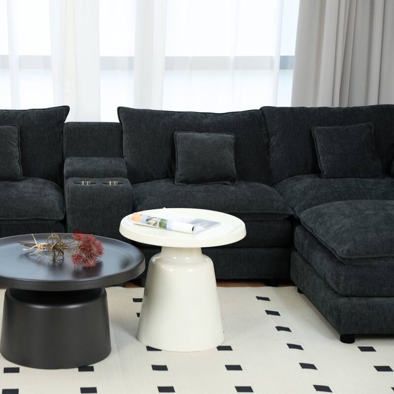 Modular U-shaped Sectional Sofa with Chaise, Chenille Upholstered Couch, Armrest Console with Cup Holders and Hidden Storage