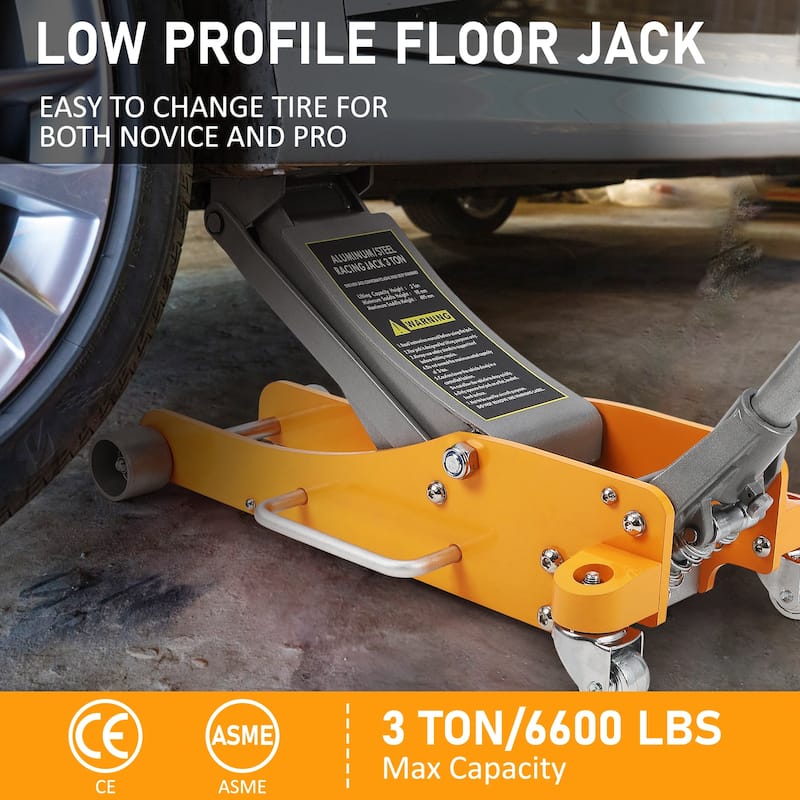 3 Ton Floor Jack Low, Hydraulic Dual Pistons Quick Lift Pump