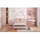 preview thumbnail 18 of 16, Pink Twin Size Metal Platform Bed with trundle, House-Shaped Headboard Design for Kids, Boys and Girls