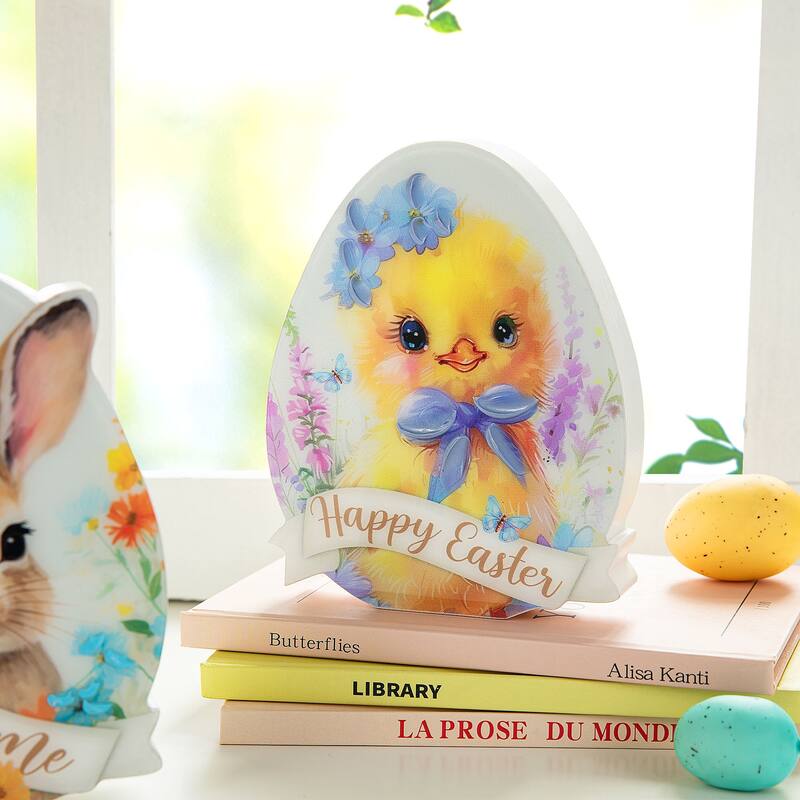 Glitzhome 7.75"/6"H Easter Wooden Patterned Eggs Table Decor Spring Gift