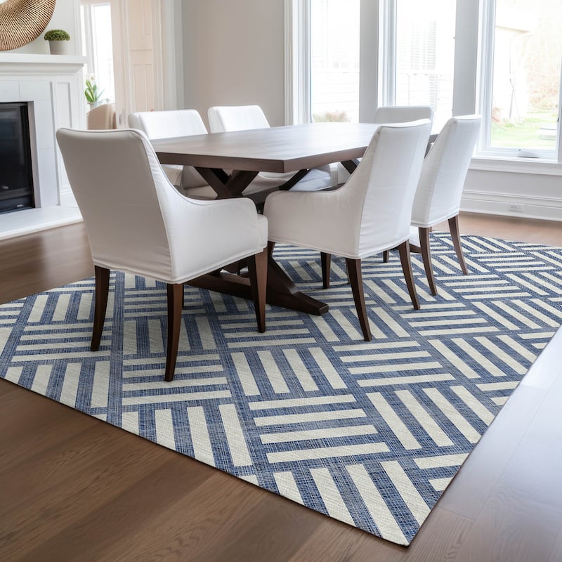 Machine Washable Indoor/ Outdoor Chantille Geo Modern Rug - Navy - 8' x 10'