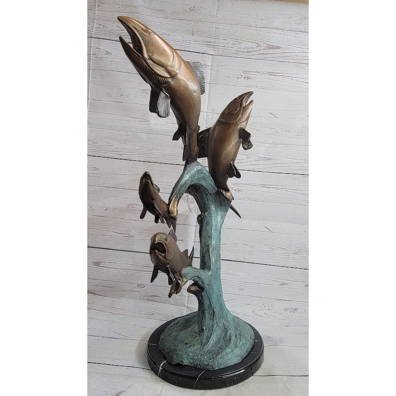 4 Imitative Fish Jumping Out Of Water Bronze Metal Statue Sculpture Marine Decor 25 Inches X 18 Inches