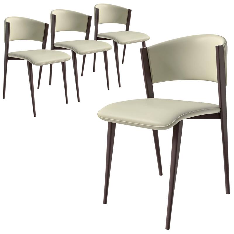 Leather Dining Chairs with Iron Legs and Open-Back Design Aspen Series Set of 4 - Light Grey