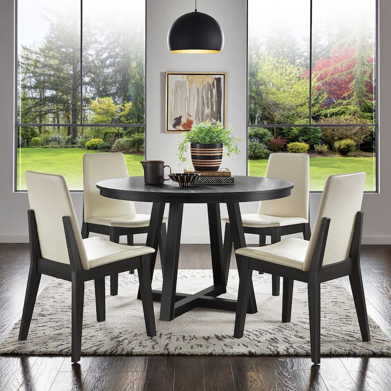 Harstad 47" Wood Finish Fixed Top Round Dining Set by iNSPIRE Q Modern - Black Oak