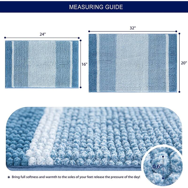 Subrtex Rugs Chenille Gradient Stripe Pattern Soft Plush Bath Rug Shower Water Absorbent Mat