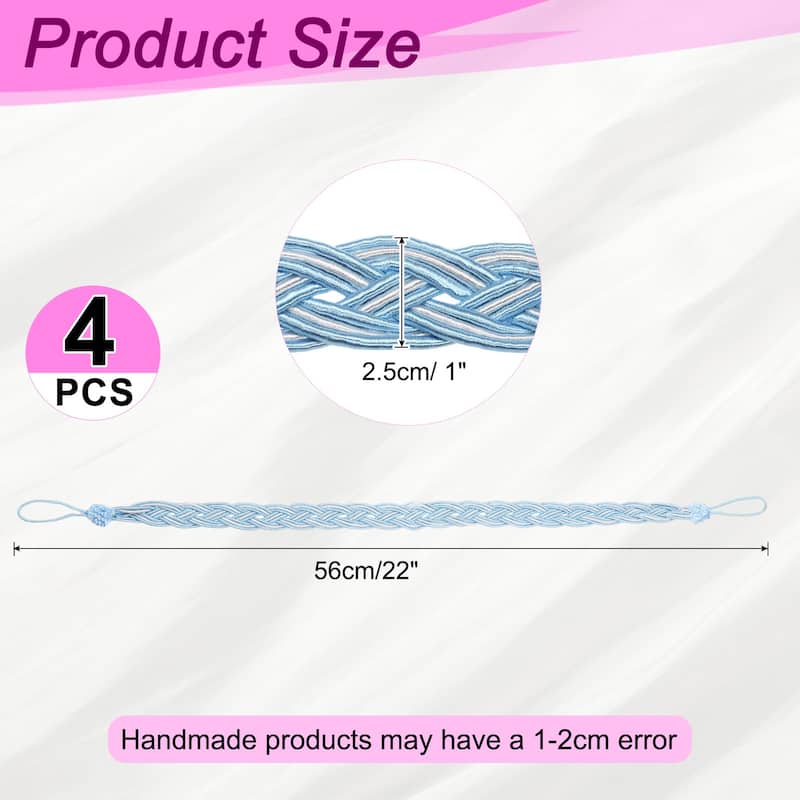 4 Pcs Curtain Tiebacks, Braided Drapery Holdback - Lake Blue - 56cm/22"
