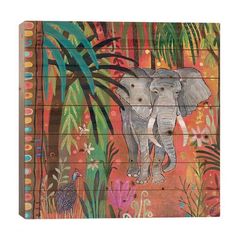Majestic Elephant Print On Wood by Magali Modoux - Multi-Color - 26x26x1.5