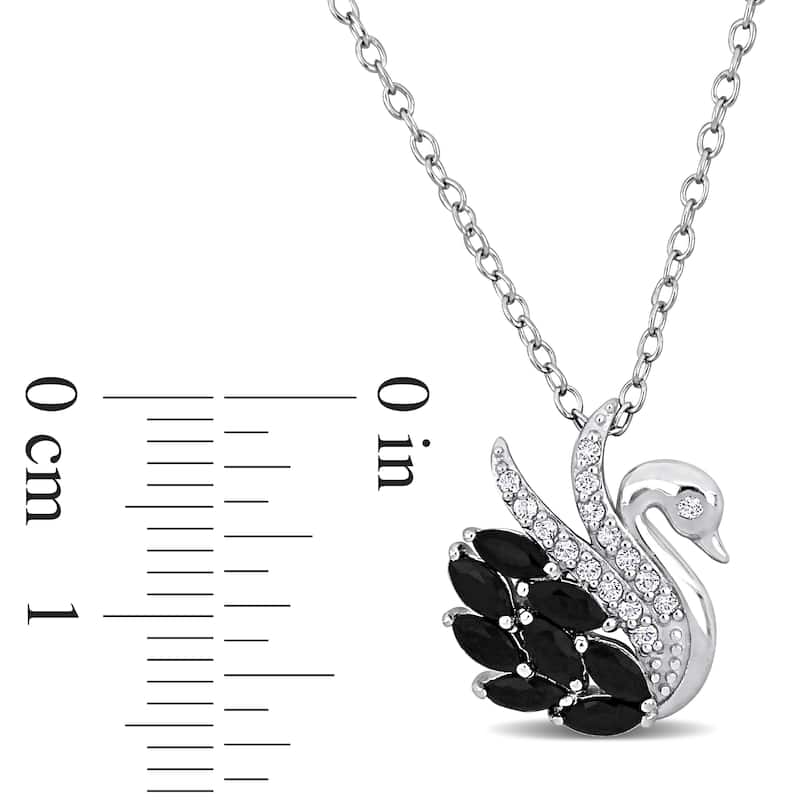 Miadora 1 2/5ct TGW Black Spinel and White Topaz Swan Necklace in Sterling Silver-18+2in