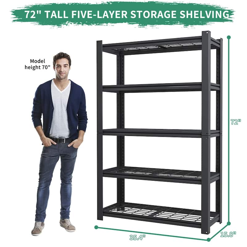 72"H 5-Tier Adjustable Heavy Duty Shelving Metal Mesh Storage Rack