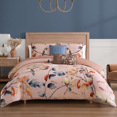 Bebejan Peachy Dogwood 100% Cotton Sateen 5 Piece Reversible Comforter Set