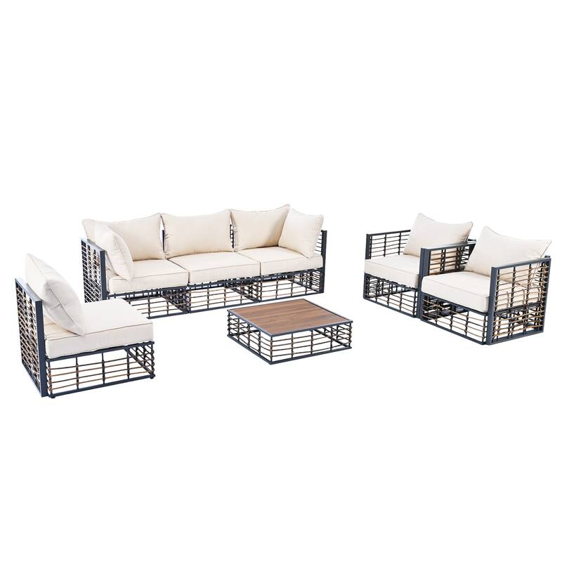 Nestfair 7-Piece Metal Patio Sectional Sofa Set with Thick Cushions and Coffee Table