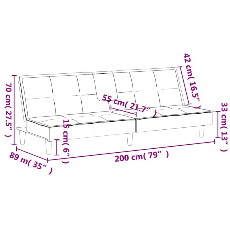 vidaXL Sofa Bed with Cup Holders Dark Gray Velvet - 78.7" x 35" x 27.6"