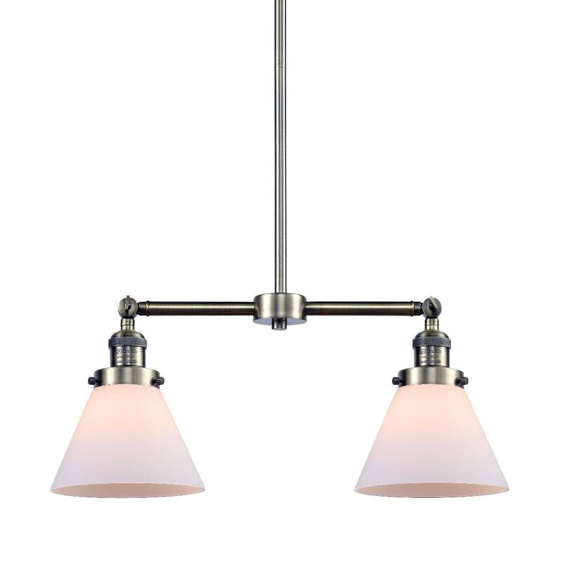 Innovations Lighting Large Cone 2 Light 21" Wide Linear Chandelier - Antique Brass / Matte White Cased