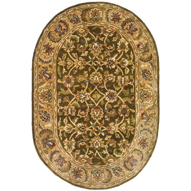 SAFAVIEH Handmade Classic Clotilda Traditional Oriental Wool Rug - 7'6" x 9'6" Oval - Olive/Camel