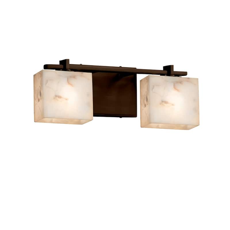 Alabaster Rocks!? Era 2-Light Dark Bronze LED Bath Bar, Alabaster Rocks Rectangle Shade - Dark Bronze