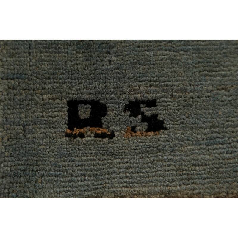 Gabbeh Modern Rug Hand-Knotted Green Wool Carpet - 4'0" x 5'10"