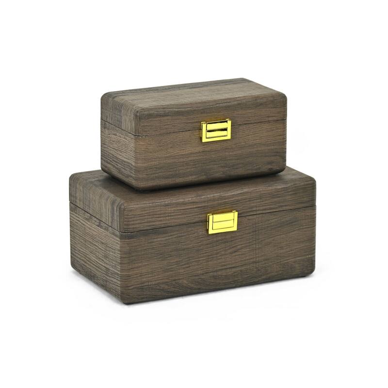 Sable Set of 2 Wooden Boxes with Gold Handles