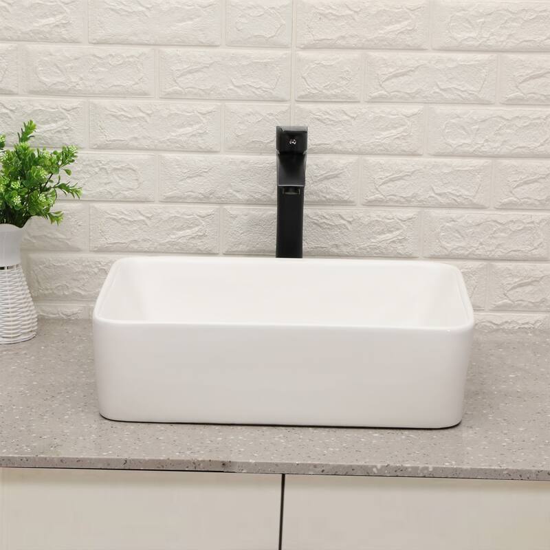 Rectangle Vessel Bathroom Sink and Black Single Lever Faucet Combo