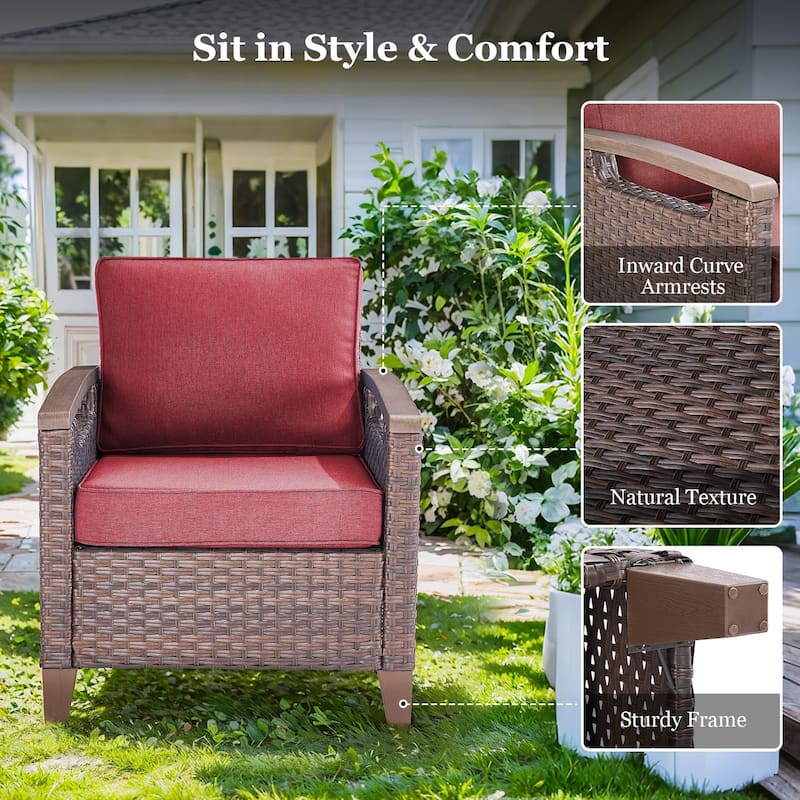 High Back Outdoor Patio Chairs Red Cushion