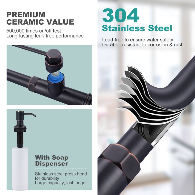 WOWOW Pull Down Sprayer Kitchen Faucet with Soap Dispenser