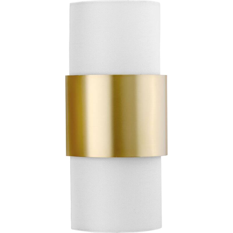 Silva Collection Two-Light Brushed Bronze White Linen Shade Wall Sconce - 7.87 in x 4.87 in x 17 in - 7.87 in x 4.87 in x 17 in