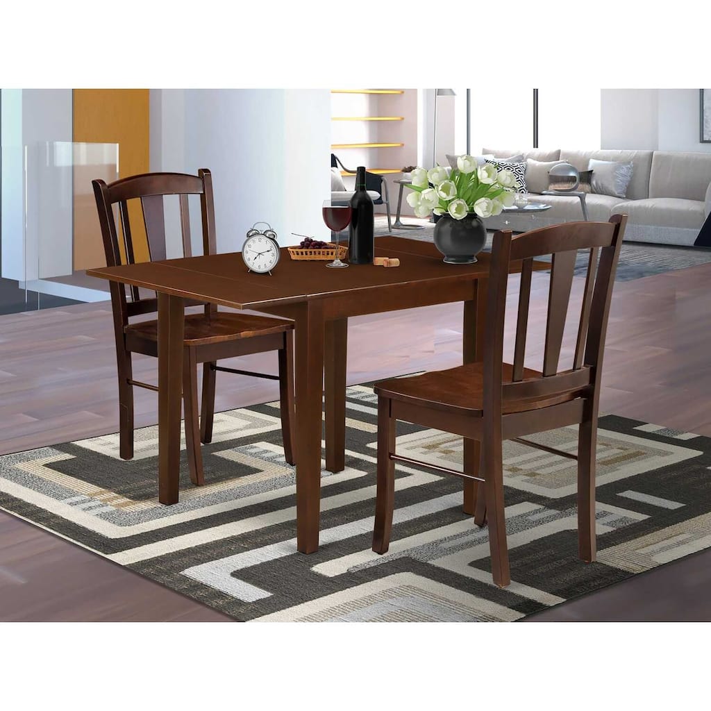 HomeStock 3-Pc Mahogany Finish Solid Wood Top with Dropleaf Dining Table Set