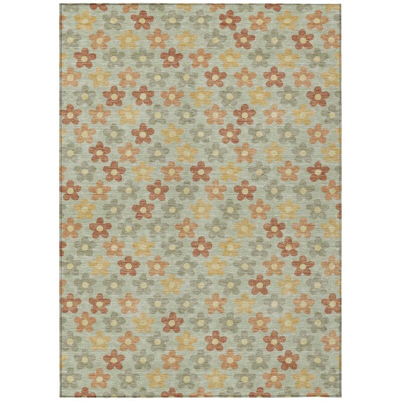 Machine Washable Indoor/ Outdoor Floral Kechi Chantille Rug