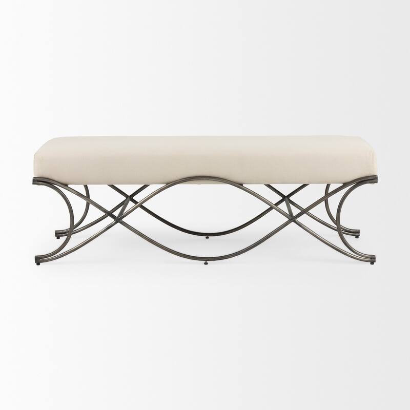Ayla Gray Fabric Seat w/ Dark Nickel Metal Frame Bench