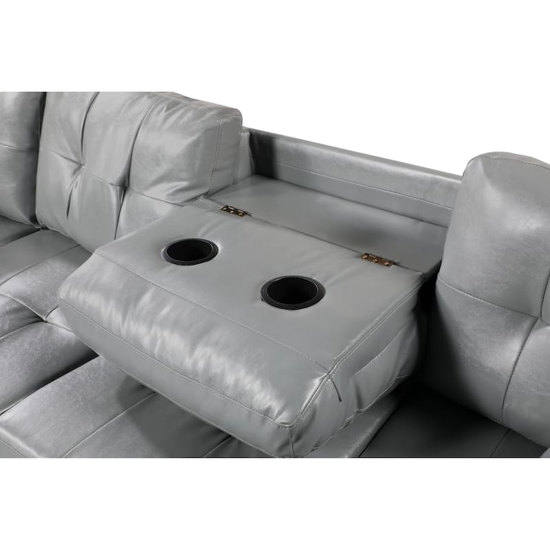 Faux Leather Left Chaise Living Room Sofa Set with Storage Ottoman