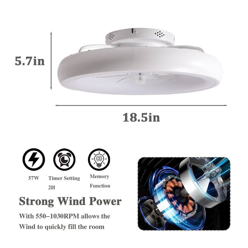 19" Bedroom Fan Light with Remote Control and Reversible DC Motor with LED Light