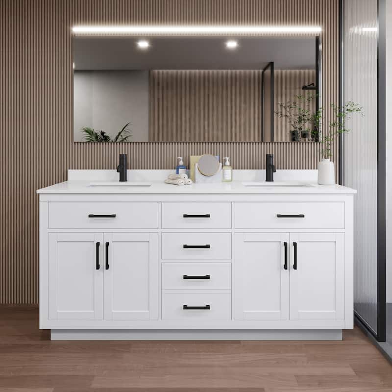 Wyndham Collection WCG262672D-QTZ-UNSMXX Beckett TK 72" Free Standing - White / White Quartz Top / Matte Black Hardware